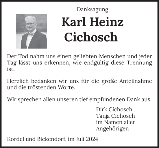 Todesanzeige von Karl Heinz Cichosch von trierischer_volksfreund