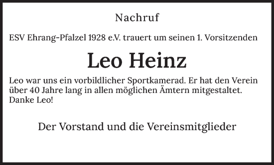 Todesanzeige von Leo Heinz von trierischer_volksfreund
