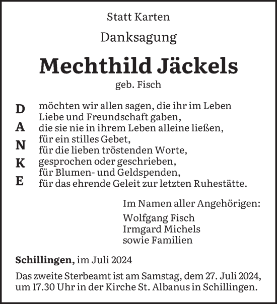 Todesanzeige von Mechthild Jäckels von trierischer_volksfreund