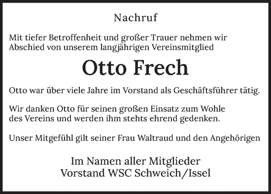 Todesanzeige von Otto Frech von trierischer_volksfreund