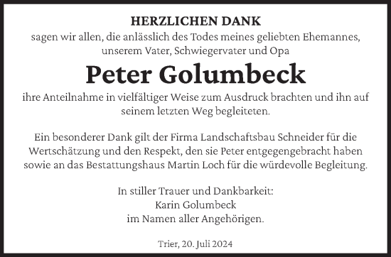 Todesanzeige von Peter Golumbeck von trierischer_volksfreund
