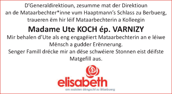 Todesanzeige von Ute Koch von trierischer_volksfreund