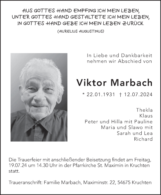 Todesanzeige von Viktor Marbach von trierischer_volksfreund