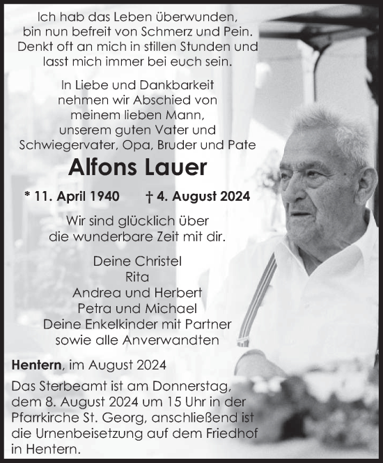 Todesanzeige von Alfons Lauer von trierischer_volksfreund
