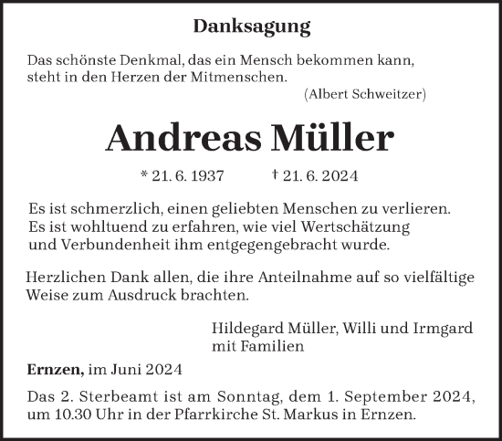Todesanzeige von Andreas Müller von trierischer_volksfreund