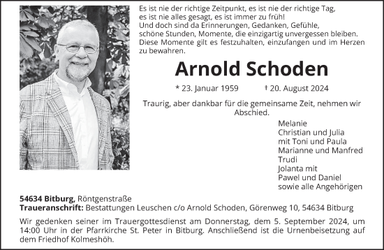 Todesanzeige von Arnold Schoden von trierischer_volksfreund