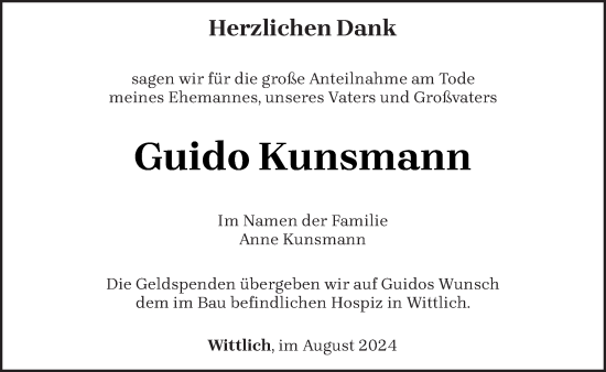 Todesanzeige von Guido Kunsmann von trierischer_volksfreund