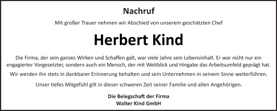 Todesanzeige von Herbert Kind von trierischer_volksfreund