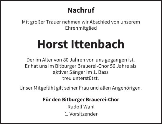 Todesanzeige von Horst Ittenbach von trierischer_volksfreund