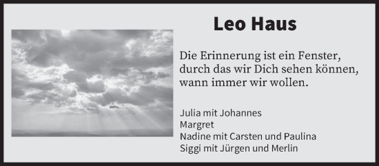 Todesanzeige von Leo Haus von trierischer_volksfreund