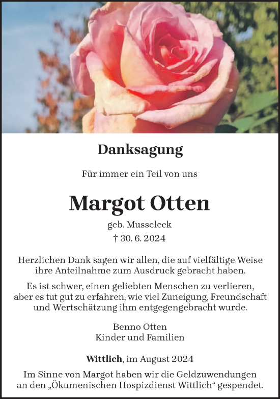 Todesanzeige von Margot Otten von trierischer_volksfreund