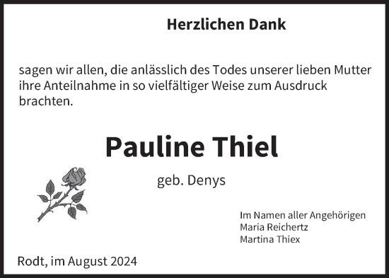 Todesanzeige von Pauline Thiel von trierischer_volksfreund