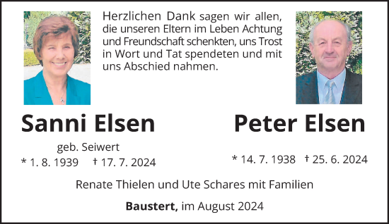 Todesanzeige von Sanni und Peter Elsen von trierischer_volksfreund