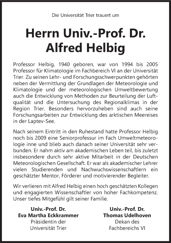 Todesanzeige von Alfred Helbig von trierischer_volksfreund