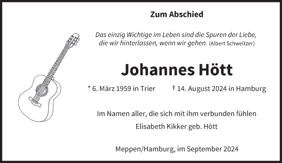 Todesanzeige von Johannes Hött von trierischer_volksfreund