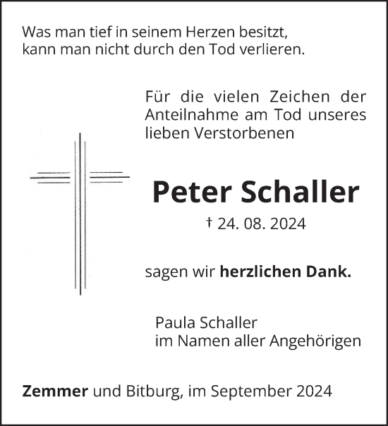 Todesanzeige von Peter Schaller von trierischer_volksfreund