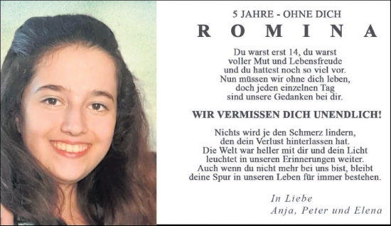 Todesanzeige von Romina  von trierischer_volksfreund
