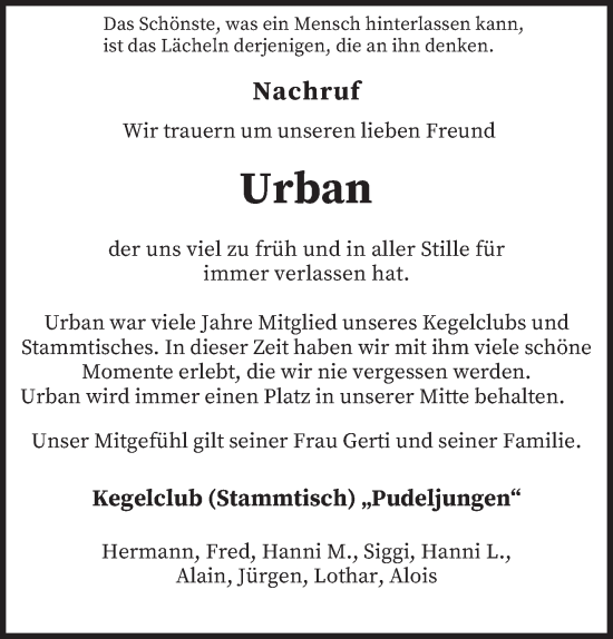 Todesanzeige von Urban  von trierischer_volksfreund