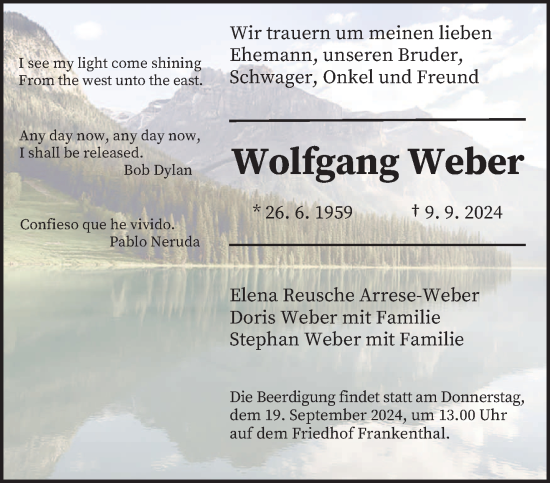 Todesanzeige von Wolfgang Weber von trierischer_volksfreund