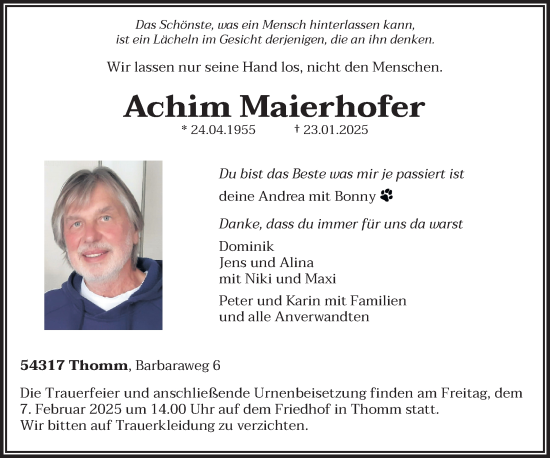 Todesanzeige von Achim Maierhofer von trierischer_volksfreund