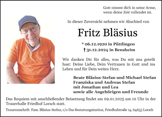 Todesanzeige von Fritz Bläsius von trierischer_volksfreund