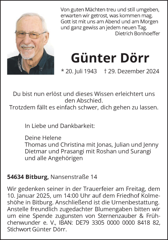 Todesanzeige von Günter Dörr von trierischer_volksfreund
