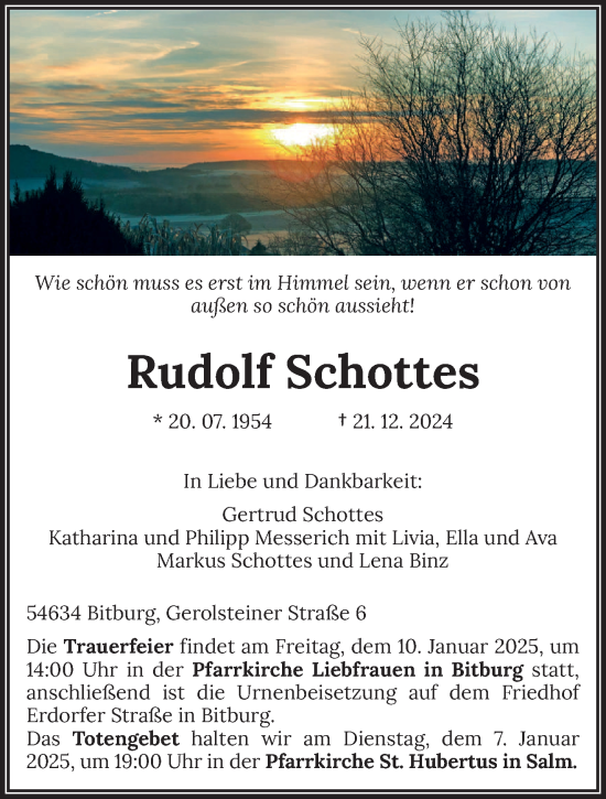 Todesanzeige von Rudolf Schottes von trierischer_volksfreund
