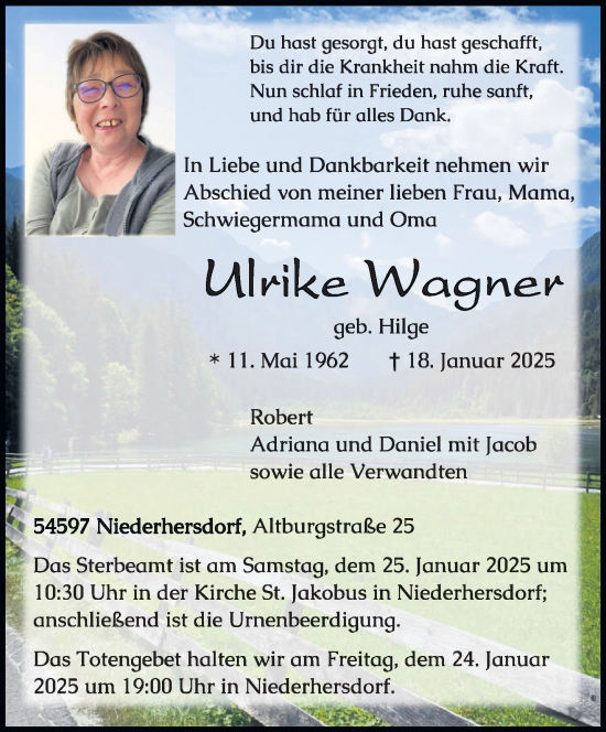 Todesanzeige von Ulrike Wagner von trierischer_volksfreund