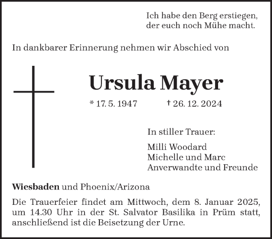 Todesanzeige von Ursula Mayer von trierischer_volksfreund