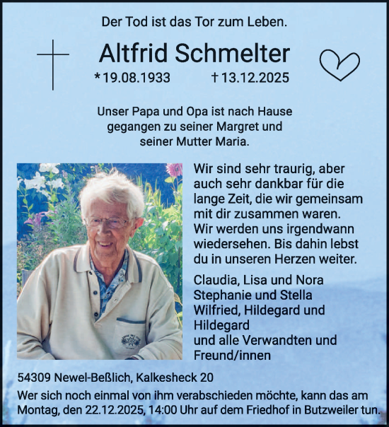 Todesanzeige von Altfrid Schmelter von trierischer_volksfreund