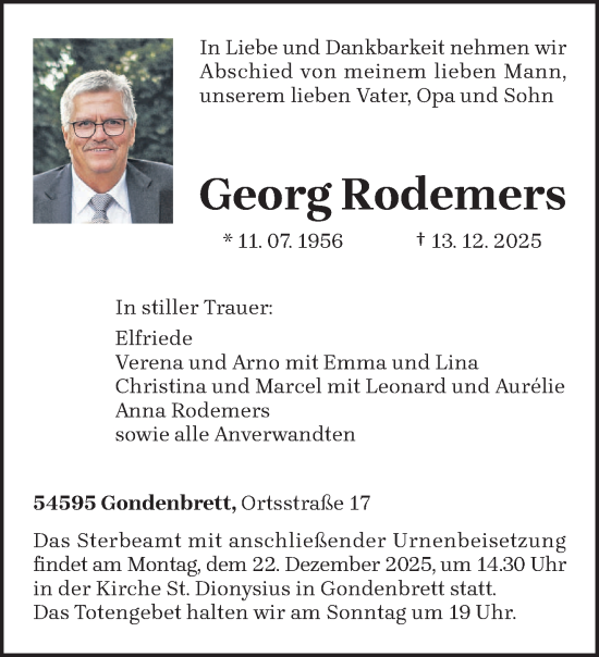 Todesanzeige von Georg Rodemers von trierischer_volksfreund