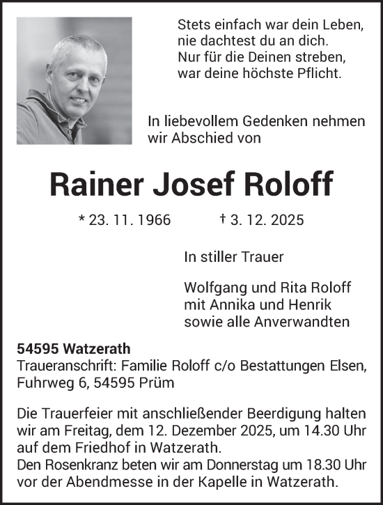 Todesanzeige von Rainer Josef Roloff von trierischer_volksfreund