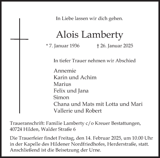 Todesanzeige von Alois Lamberty von trierischer_volksfreund