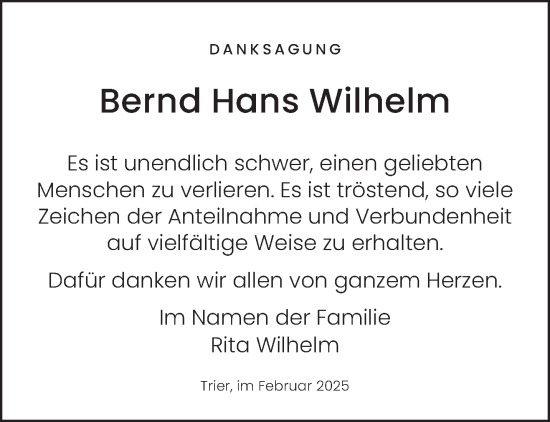 Todesanzeige von Bernd Hans Wilhelm von trierischer_volksfreund