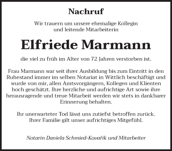 Todesanzeige von Elfriede Marmann von trierischer_volksfreund