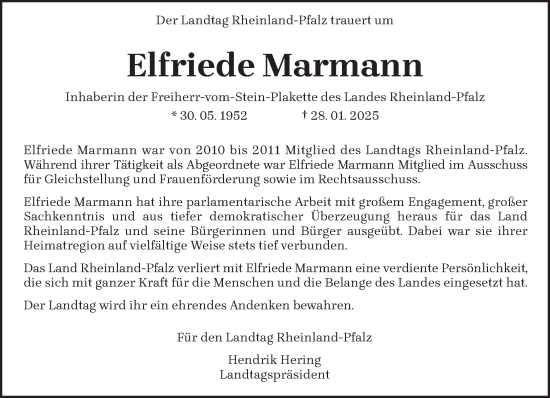 Todesanzeige von Elfriede Marmann von trierischer_volksfreund