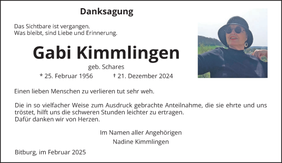 Todesanzeige von Gabi Kimmlingen von trierischer_volksfreund