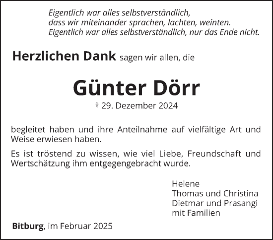 Todesanzeige von Günter Dörr von trierischer_volksfreund