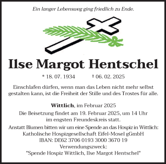 Todesanzeige von Ilse Hentschel von trierischer_volksfreund