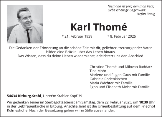 Todesanzeige von Karl Thome von trierischer_volksfreund