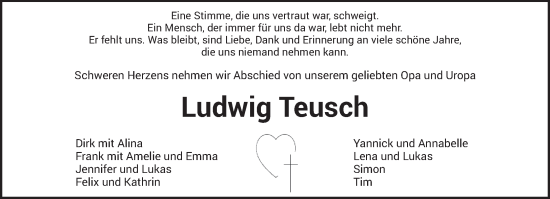Todesanzeige von Ludwig Teusch von trierischer_volksfreund