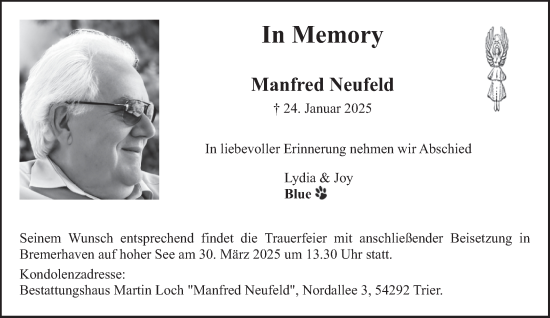 Todesanzeige von Manfred Neufeld von trierischer_volksfreund