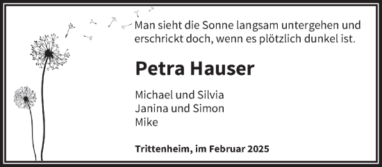 Todesanzeige von Petra Hauser von trierischer_volksfreund