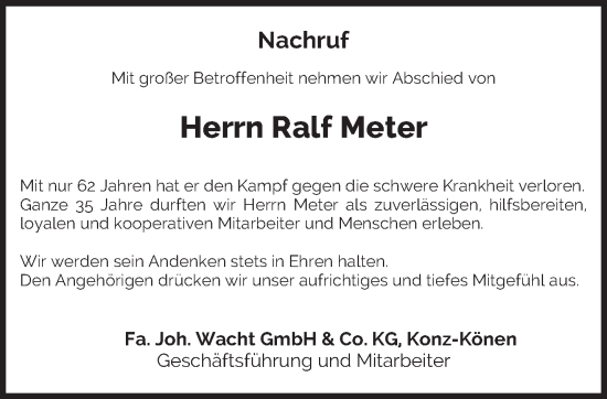 Todesanzeige von Ralf Meter von trierischer_volksfreund
