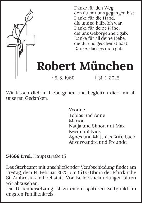 Todesanzeige von Robert München von trierischer_volksfreund