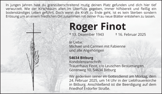 Todesanzeige von Roger Finot von trierischer_volksfreund