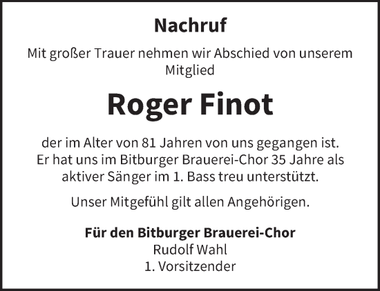 Todesanzeige von Roger Finot von trierischer_volksfreund