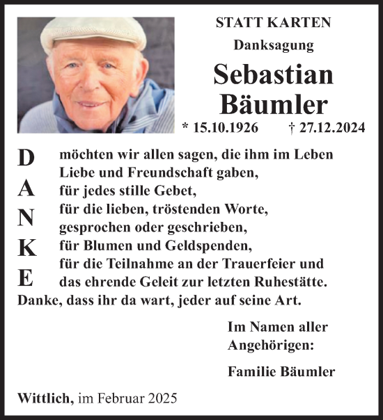 Todesanzeige von Sebastian Bäumler von trierischer_volksfreund