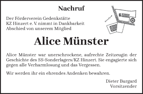 Todesanzeige von Alice Münster von trierischer_volksfreund