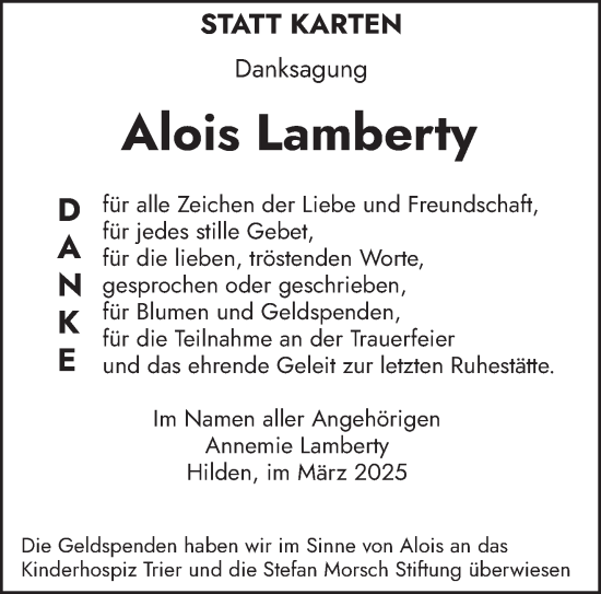 Todesanzeige von Alois Lamberty von trierischer_volksfreund